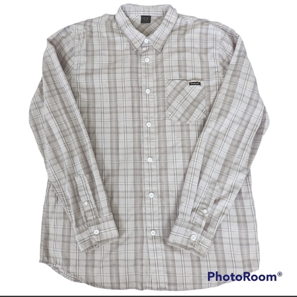 Oakley Shirt Mens Sz L Gray Button Up Long Sleeve Chest Pocket Dress Shirt - Picture 6 of 11